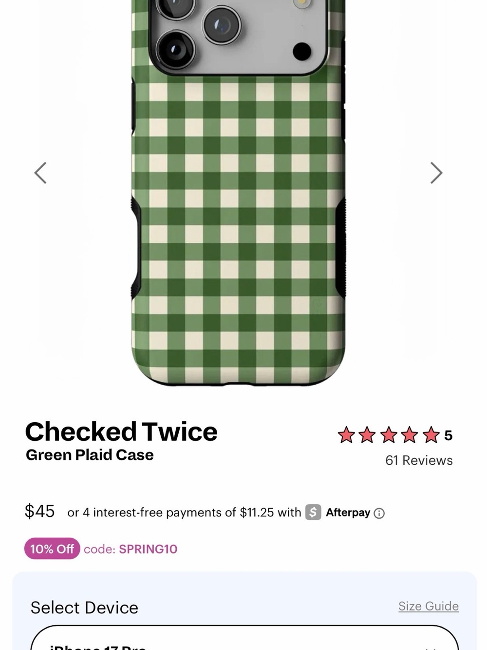 Green Plaid Protective Phone Case